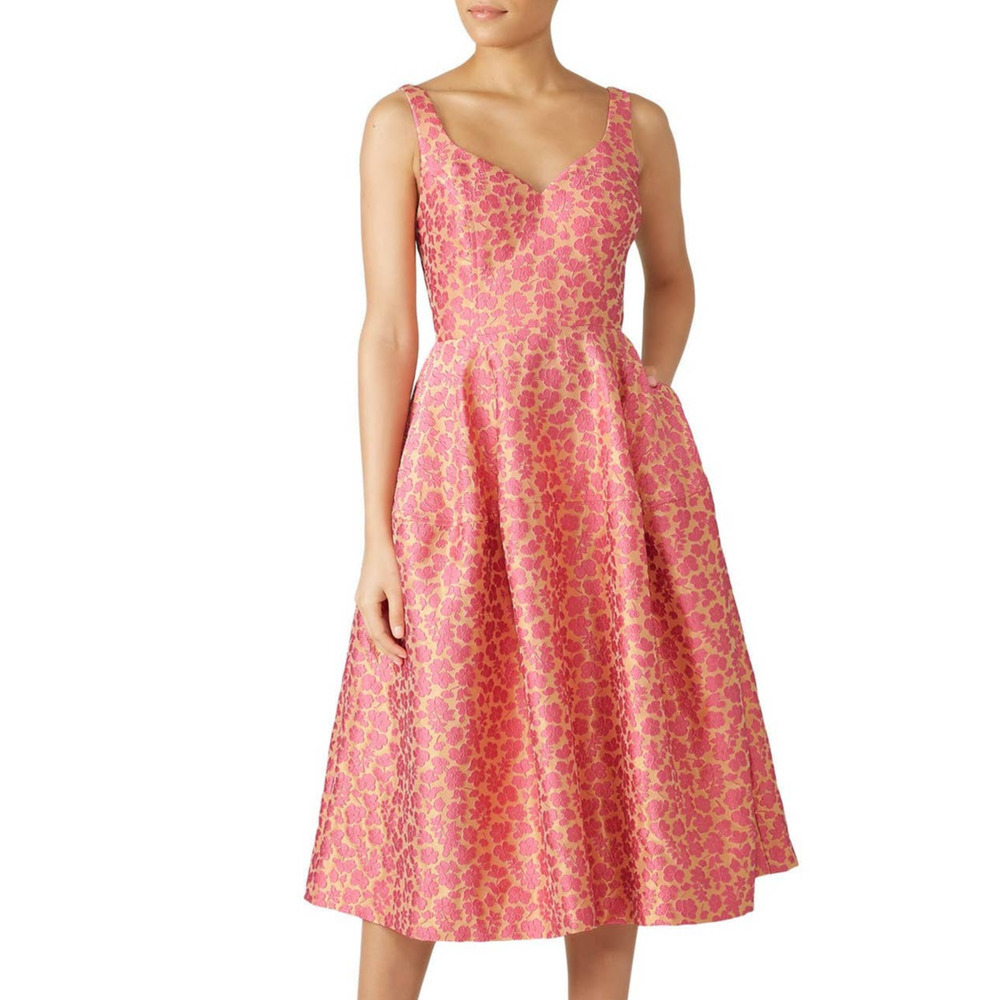 Jill Jill Stuart Jacquard Midi Dress Floral Pink Size 4